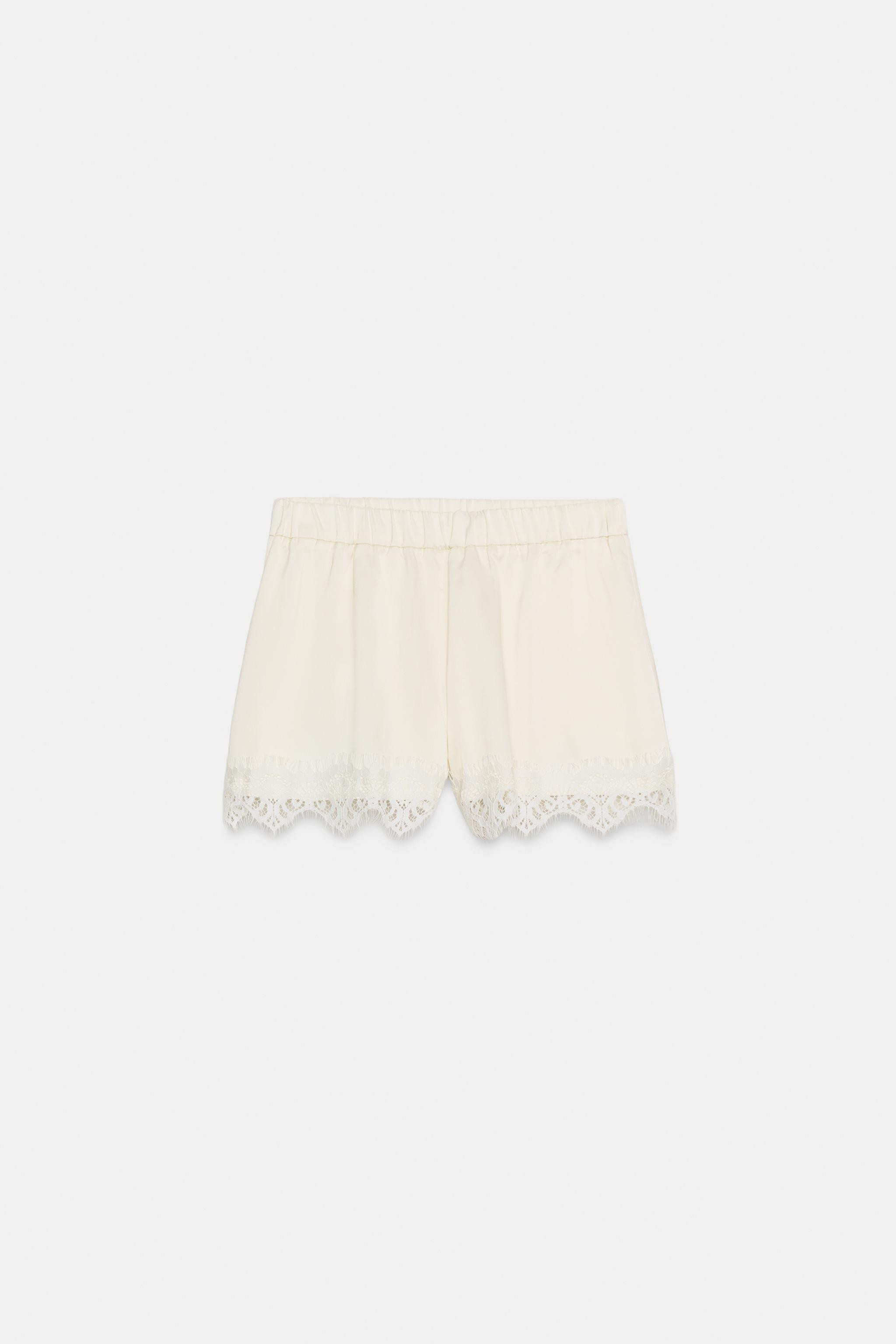 LACE TRIM SATIN SHORTS | Zara US