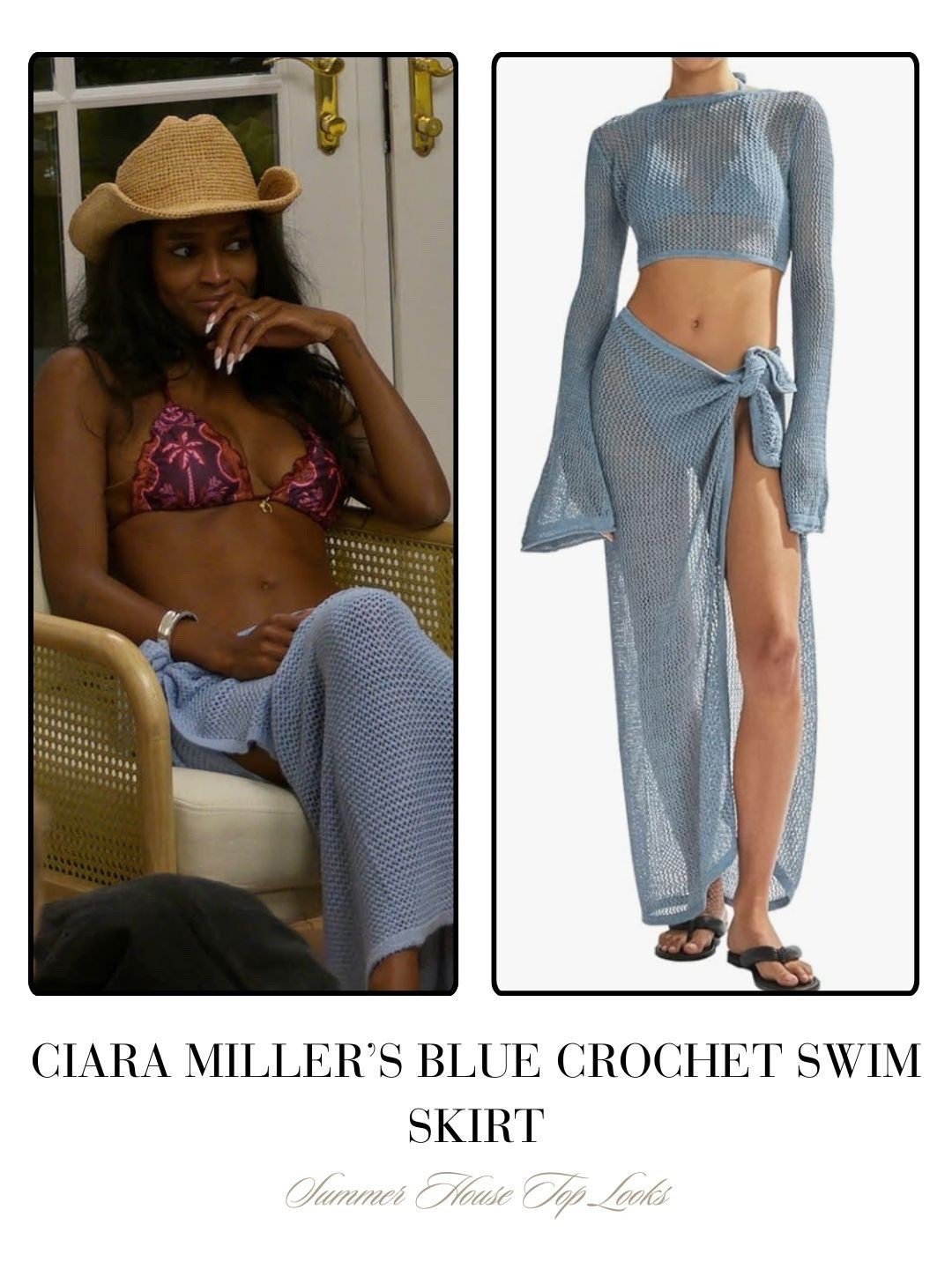 Ciara Miller’s Blue Crochet Swim Skirt 