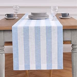 Solino Home Cabana Stripe Linen Table Runner 90 inches Long – 100% Pure Linen 18 x 90 Inch Tabl... | Amazon (US)