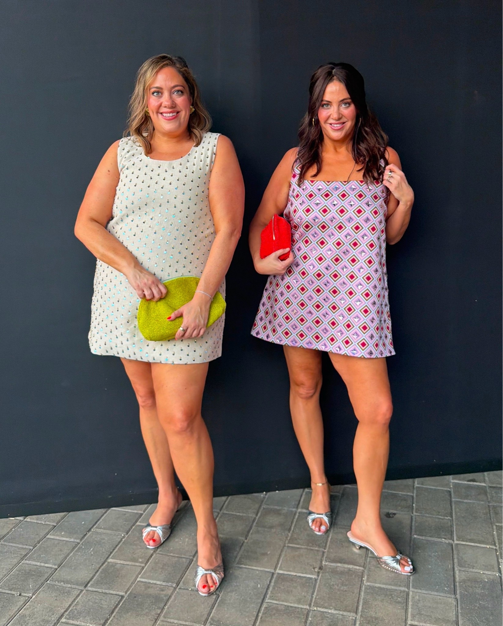 The shoes we’re both wearing here are one of our August favorite things. Not only are they gorgeous, but they are incredibly comfortable. The heel is almost a wedge, and it's low and subtle enough that we could both stand for hours without discomfort. Since there are no straps, they also elongate the leg and look great with a cropped pant. Available in both silver and gold and go up to size 12 on the brand’s website.

And also of course linking the rest of our LTKCon outfits too. Missy’s dress is over $250 off at Neiman Marcus and is definitely one to watch for on resale sites in the future.

#LTKMidsize #LTKPlusSize #LTKootd