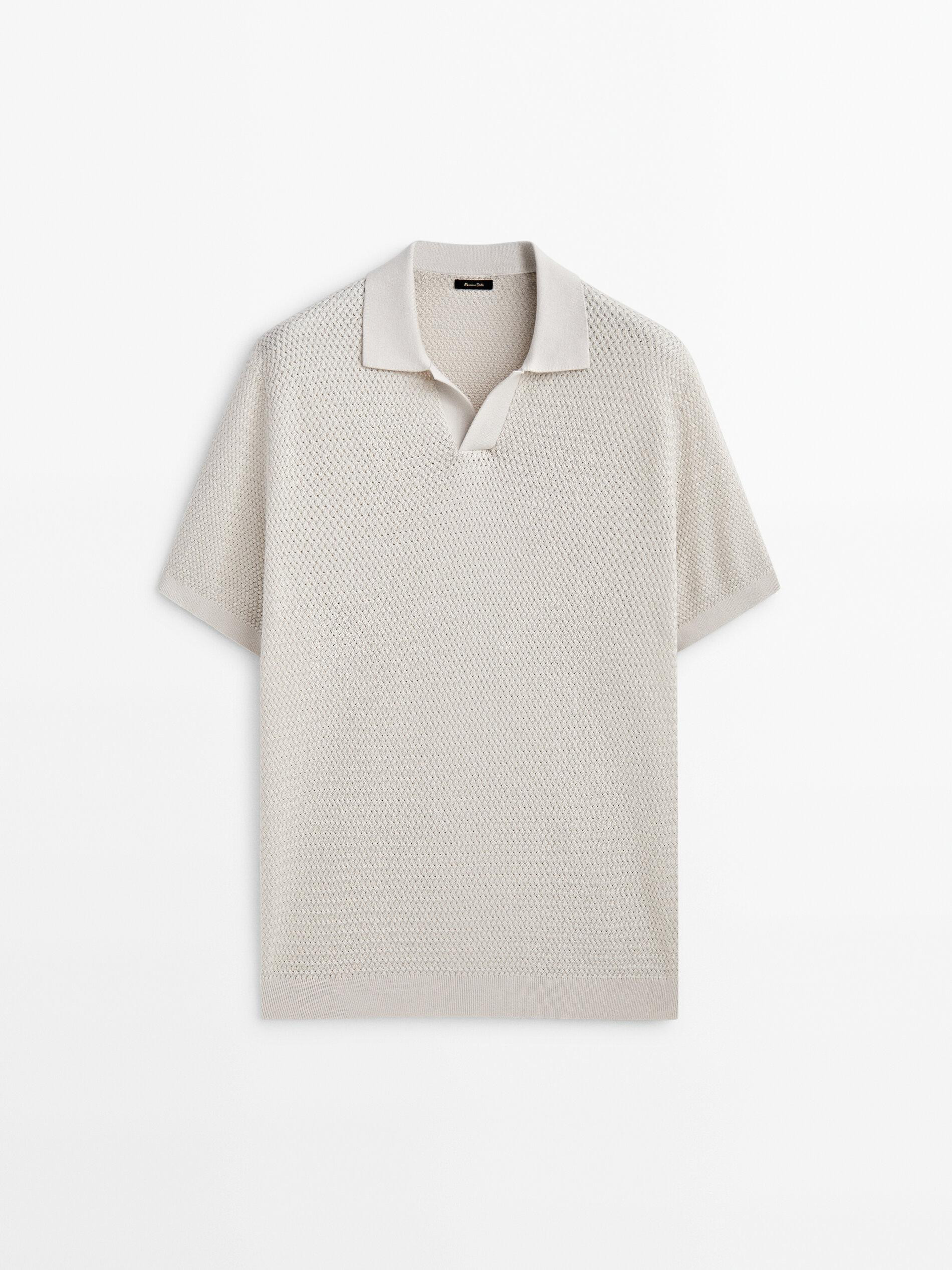 Kurzarmpullover mit Polokragen und Strukturmuster | Massimo Dutti DE