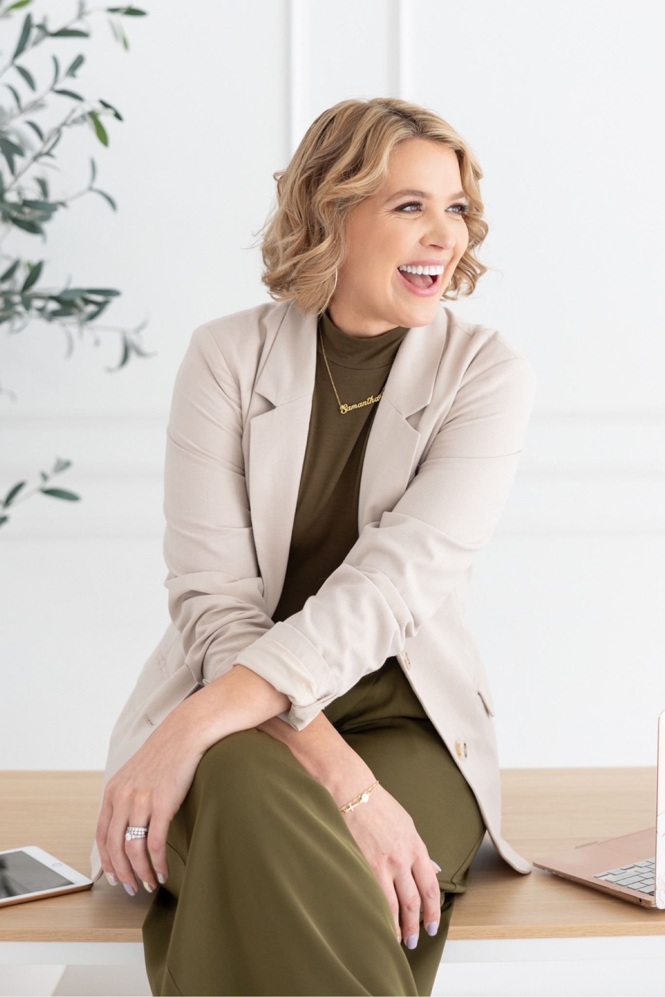 Monochromatic work outfit, army green, cream blazer, olive green, headshots

#LTKWorkwear #LTKMidsize #LTKFindsUnder50