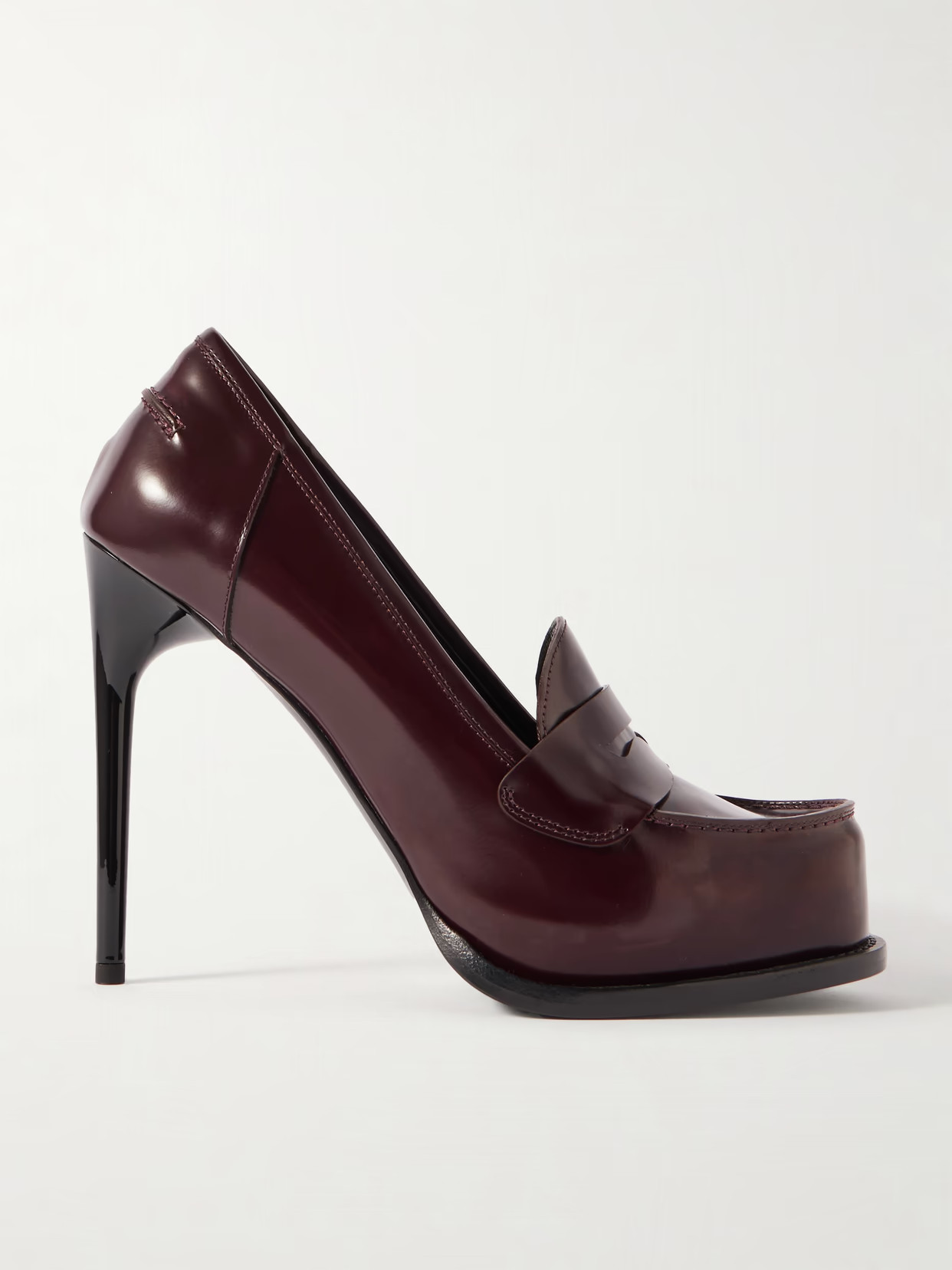 Victoria Beckham - Glossed-leather Platform Pumps - Burgundy | NET-A-PORTER (US)