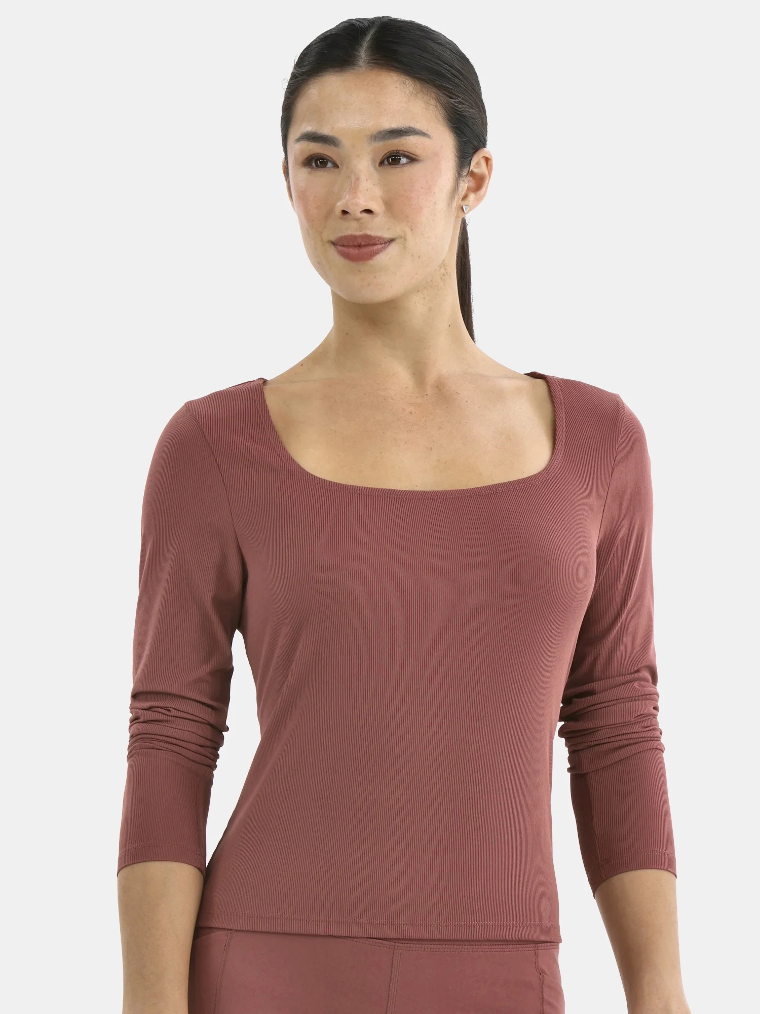 Avia Women's Square Neck Ribbed Long Sleeve Top, Sizes XS-XXXL | Walmart (US)