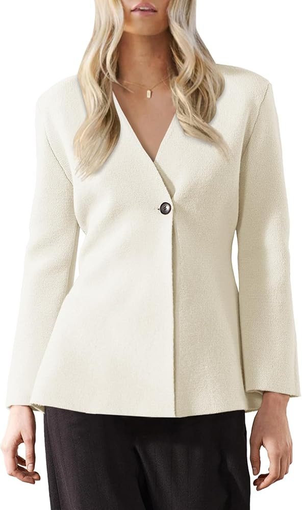 Saodimallsu Womens Cardigan Sweaters Long Sleeve Peplum V Neck Open Front Button Knit Sweater Bla... | Amazon (US)