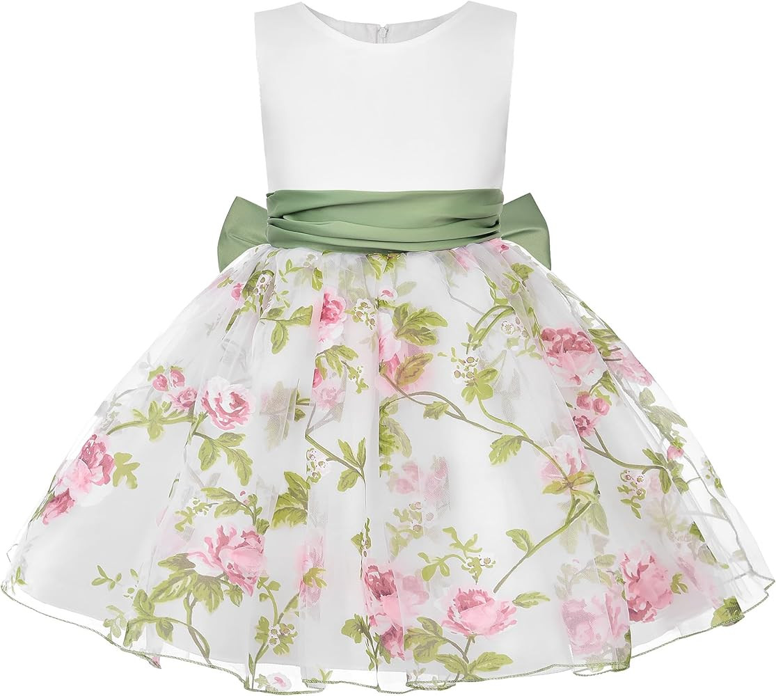 Uhnice Flower Girl Floral Dress Sleeveless Dresses with Detachable Bow for Wedding Party | Amazon (US)