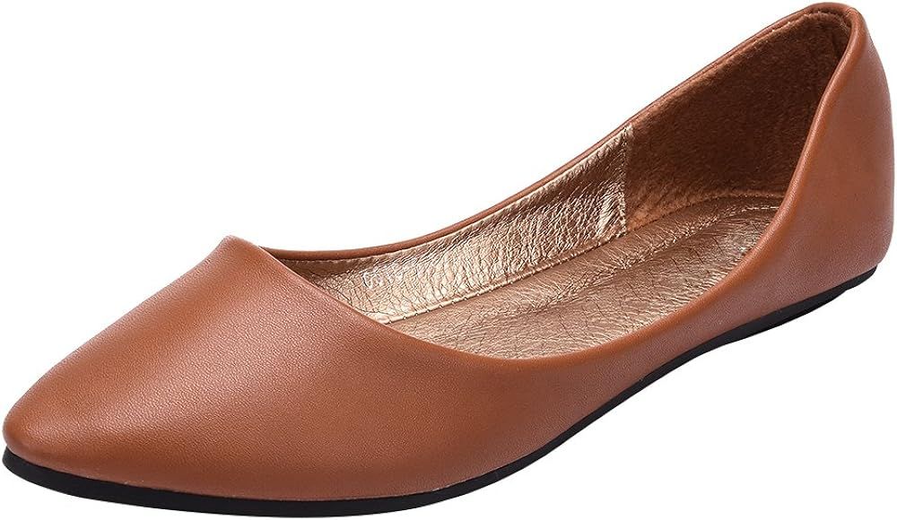 ANUFER Women's Ballet Flats Pointed-Toe Microfiber Leather Slip-on Dress Pumps Shoes | Amazon (UK)