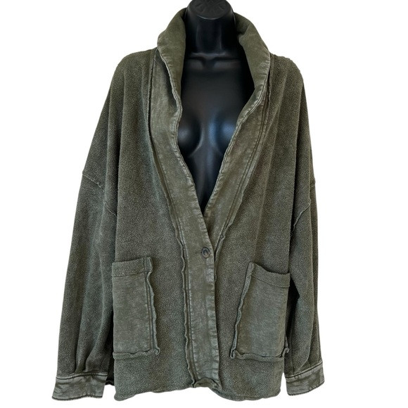 Army Green Forever 21 Reverse Fleece Oversized Cardigan Jacket | Poshmark