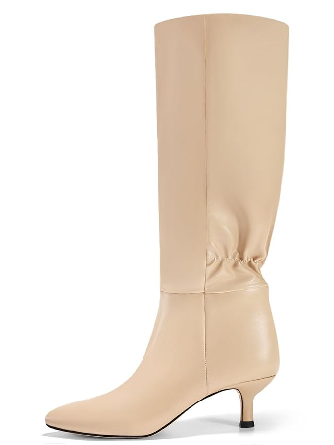 Coutgo Womens Kitten Heel Knee High Boots Pointed Toe Tall Boots Pull On Winter Dress Long Boot S... | Amazon (US)