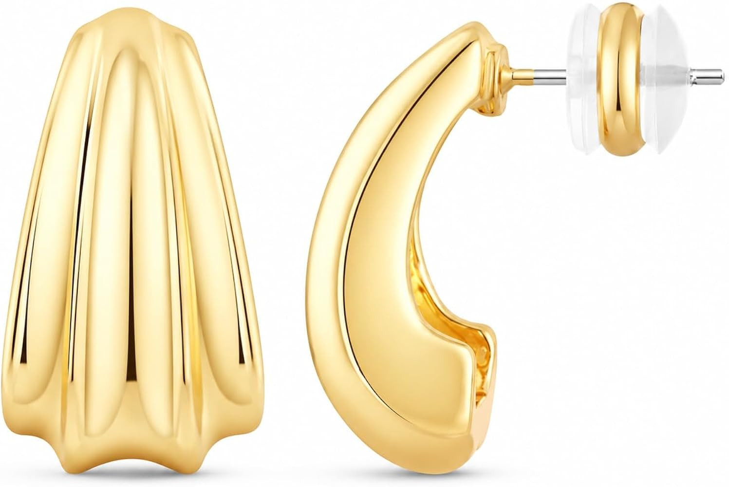 CoBi 18K Gold Plated Silver Chunky Earrings for Women, Vintage Textured Ribbed Huggie Hoop Earrin... | Amazon (US)