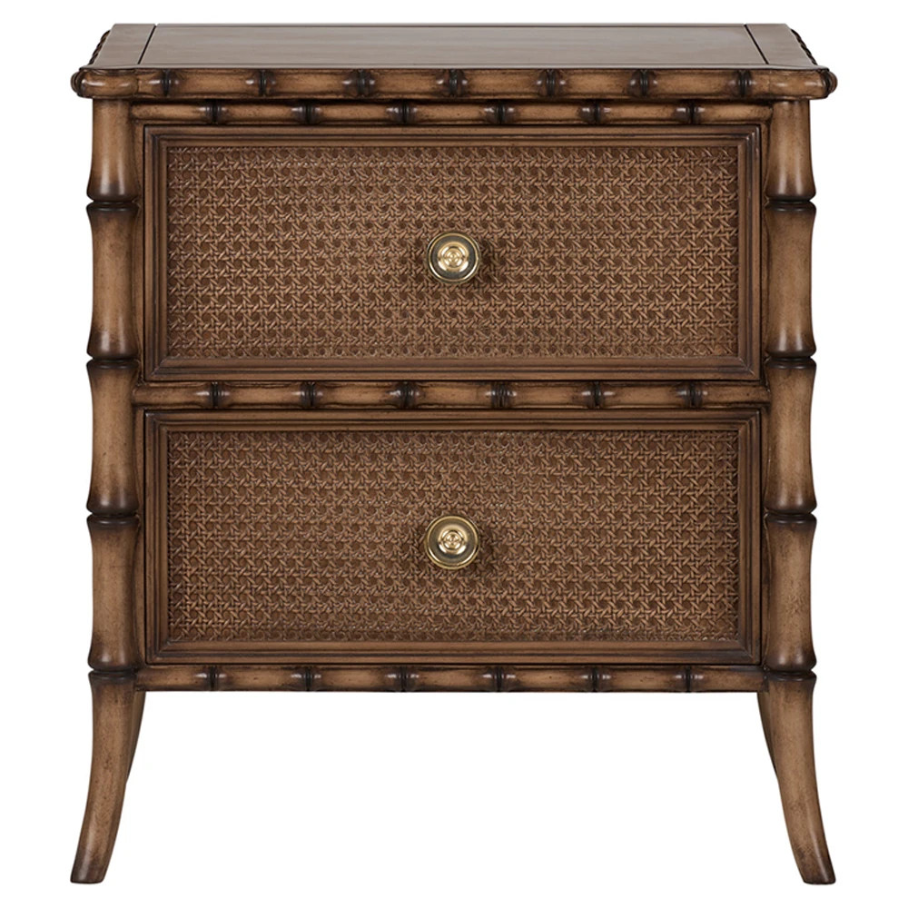 Bowen Updated Traditional Brown Wood Woven Cane Side Table | Kathy Kuo Home
