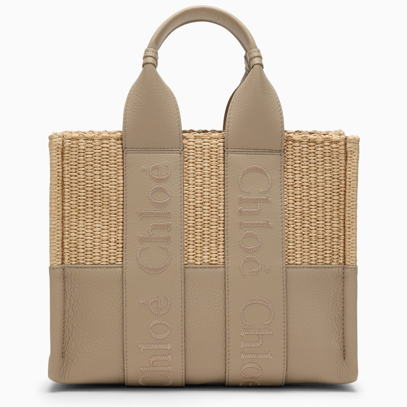 Woody small grey bag in raffia-effect fabric | The Double F