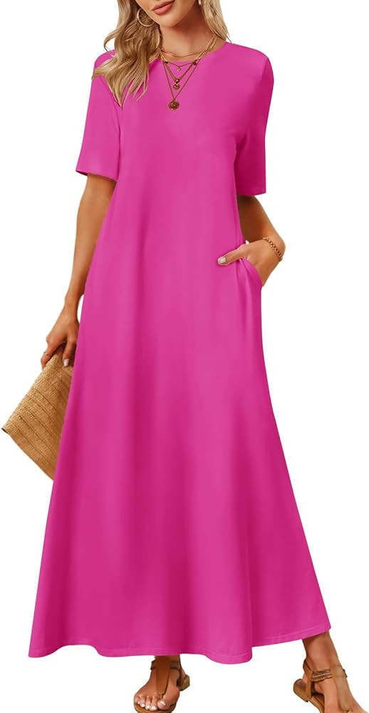 MEROKEETY Women's 2024 Summer Short Sleeve Maxi Dress Casual Crewneck Swing A Line Long T Shirt D... | Amazon (US)