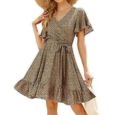 KOJOOIN Summer Dresses for Women 2023 Wrap V Neck Bell Sleeve High Wai… | Amazon (US)