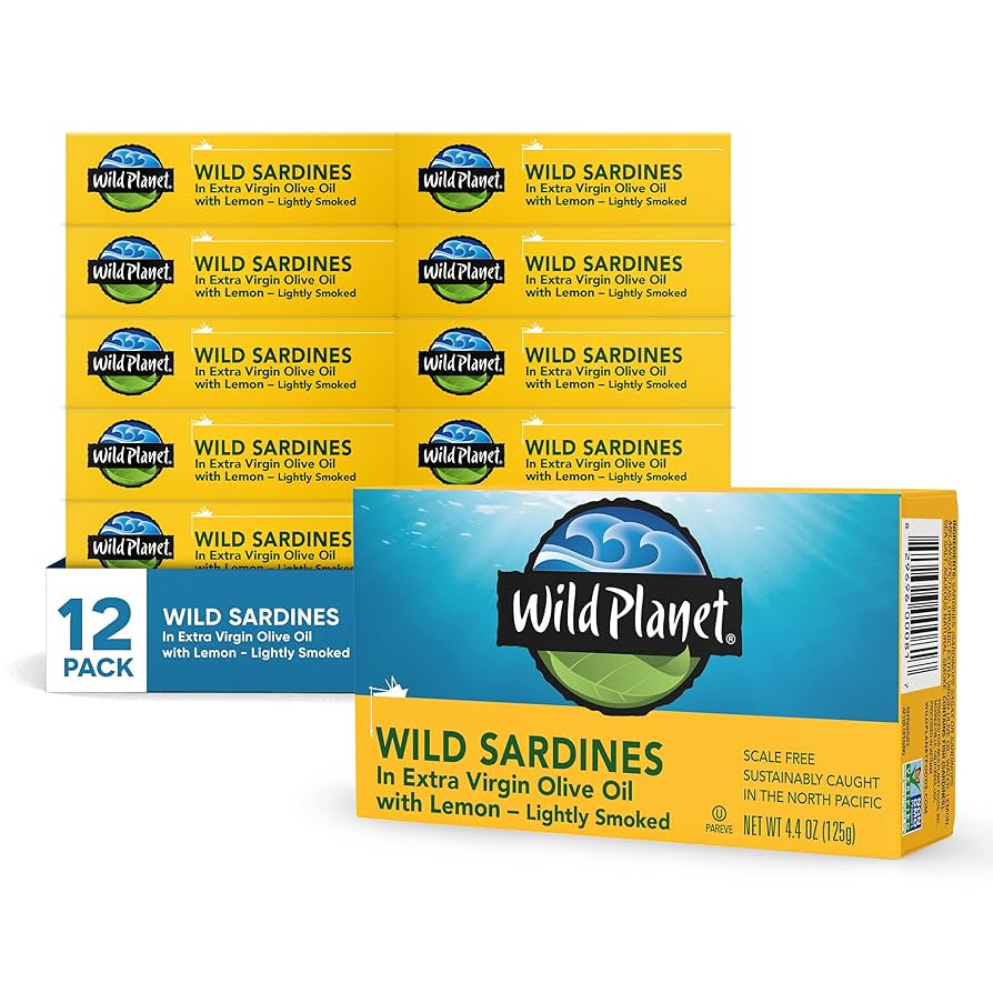 Wild Planet Wild Sardines in Extra Virgin Olive Oil With Lemon, Lightly Smoked, Tinned Fish, 4.4 ... | Amazon (US)