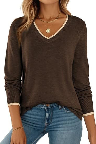 Dokotoo Womens Sweaters Dressy Casual Long Sleeve V Neck Lightweight Ribbed Knit Wool Pullover Ju... | Amazon (US)