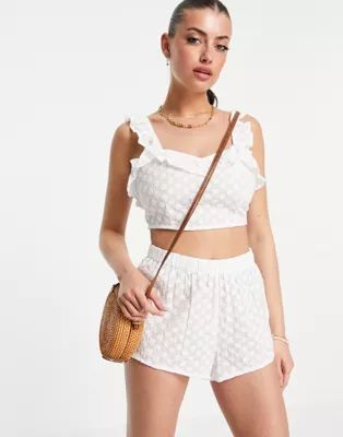 Fashion Union eyelet beach crop top in white - part of a set | ASOS (Global)