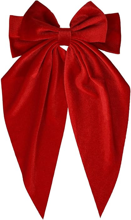 Bright Red Velvet Large Hair Bow Long Tail Bowknot Hair Barrette Clip 8.26 Inch Women Girls Fall ... | Amazon (US)