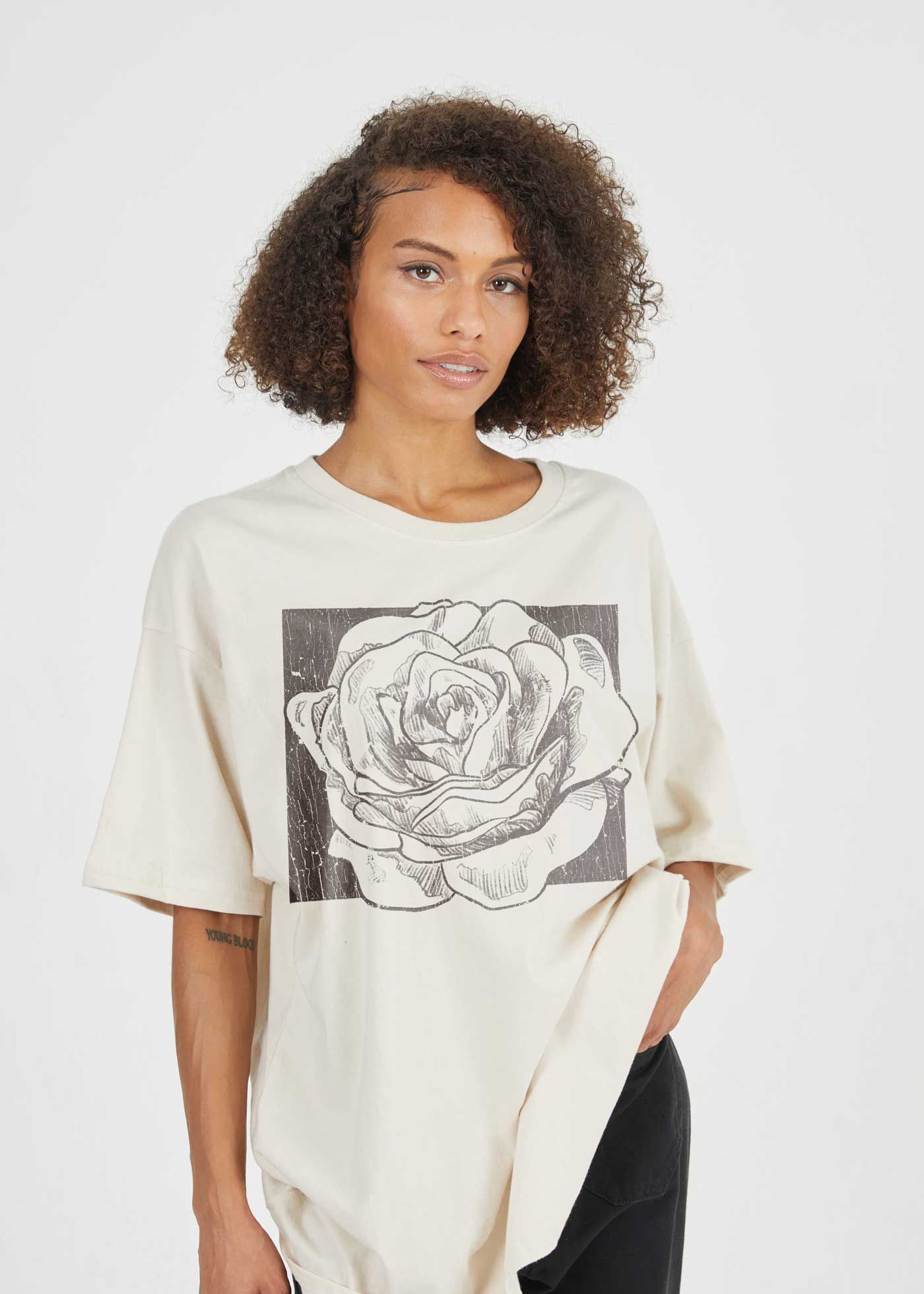 GirlDangerous: Rose Square Antique White T-Shirt Dress | Girl Dangerous