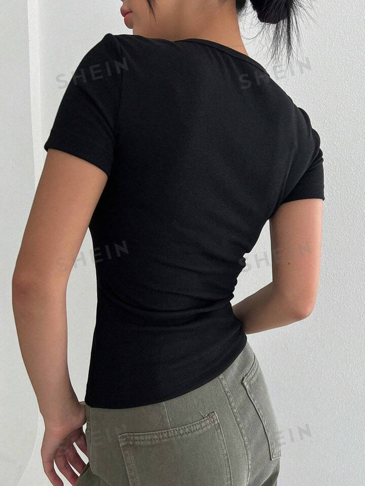 DAZY Solid Ribbed Knit Tee | SHEIN
