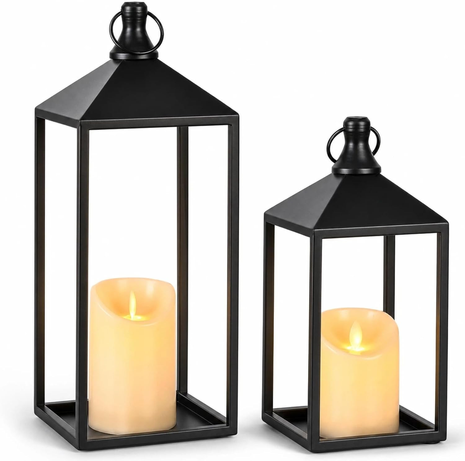 2 Pcs Black Decorative Metal Lanterns Farmhouse Lantern Decor with Candles | Amazon (US)