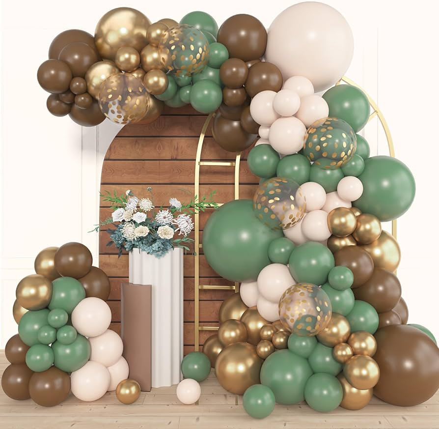 Amandir 153pcs Sage Green Brown Balloon Garland Arch Kit, Different Sizes 18 12 10 5 inch Olive G... | Amazon (US)