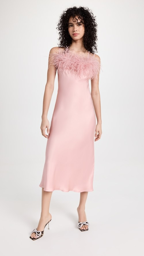Sleeper Boheme Slip Dress with Feathers in Dust Pink | SHOPBOP | Shopbop