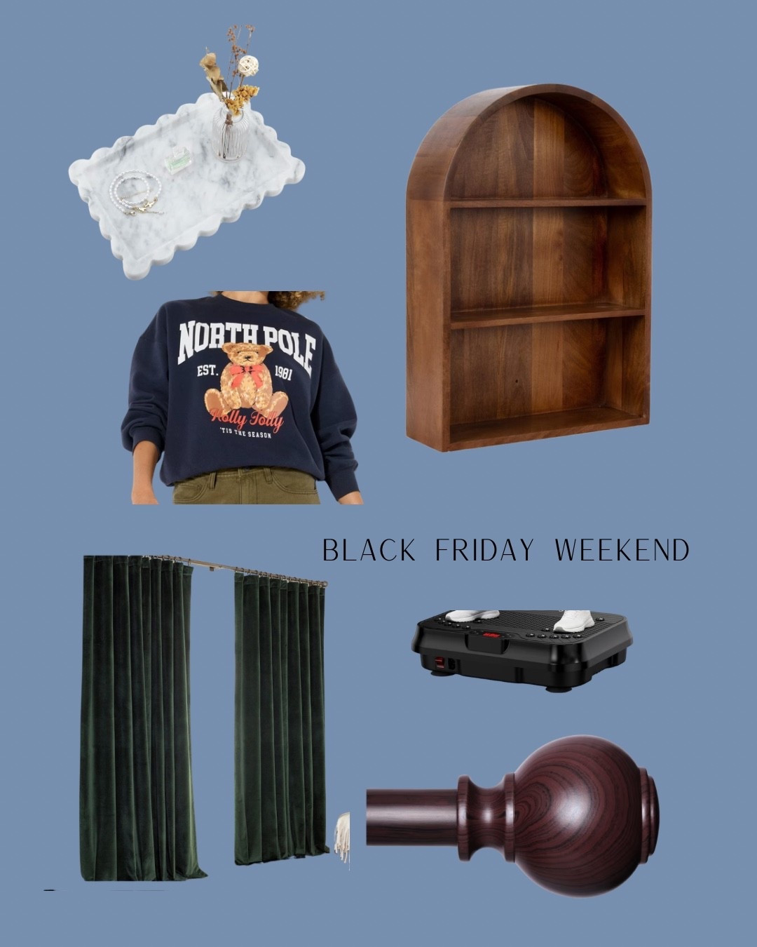 Black Friday I went a little crazy after not really wanting to buy anything but I found a few little deals + then just pulled the plug on all of my saving giftcards for a few other things. When staying in my own guest room means the sun is beaming inside, the curtain and curtain rod are a must. 

My dad just finished the coffee bar nook and I’m dying to find a little tray that helps elevate my coffee essentials. Hoping this scallop tray does the trick for me. 

I can’t always get massages or do my red light sauna so I bought this rotating plate for lymphatic drainage to try to ease my system into working smoother + had to include a soft cozy sweater and my treat yourself shelf for my guest bath

#LTKHoliday #LTKCyberWeek #LTKHome