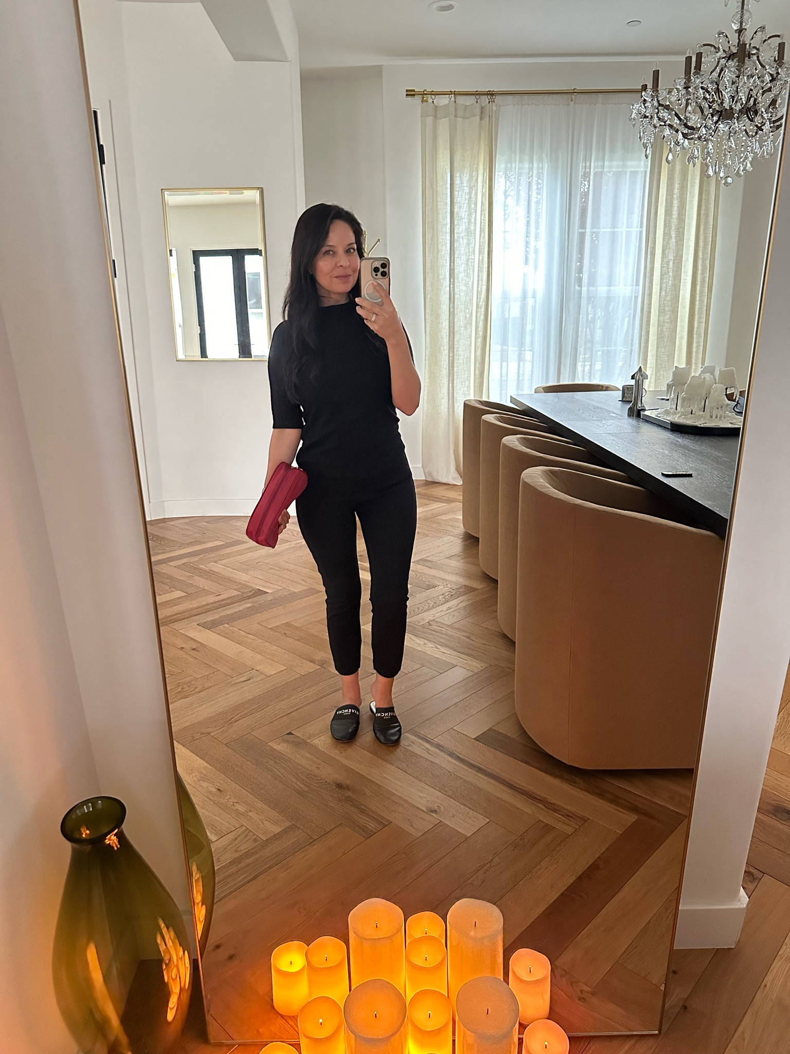 Easy outfit
Top Michael Starrs
Pants Spanx point skinny
Shoes Givency
Mirror CB2
Dining RH
Candles Costco 

#LTKStyleTip #LTKHome #LTKWorkwear
