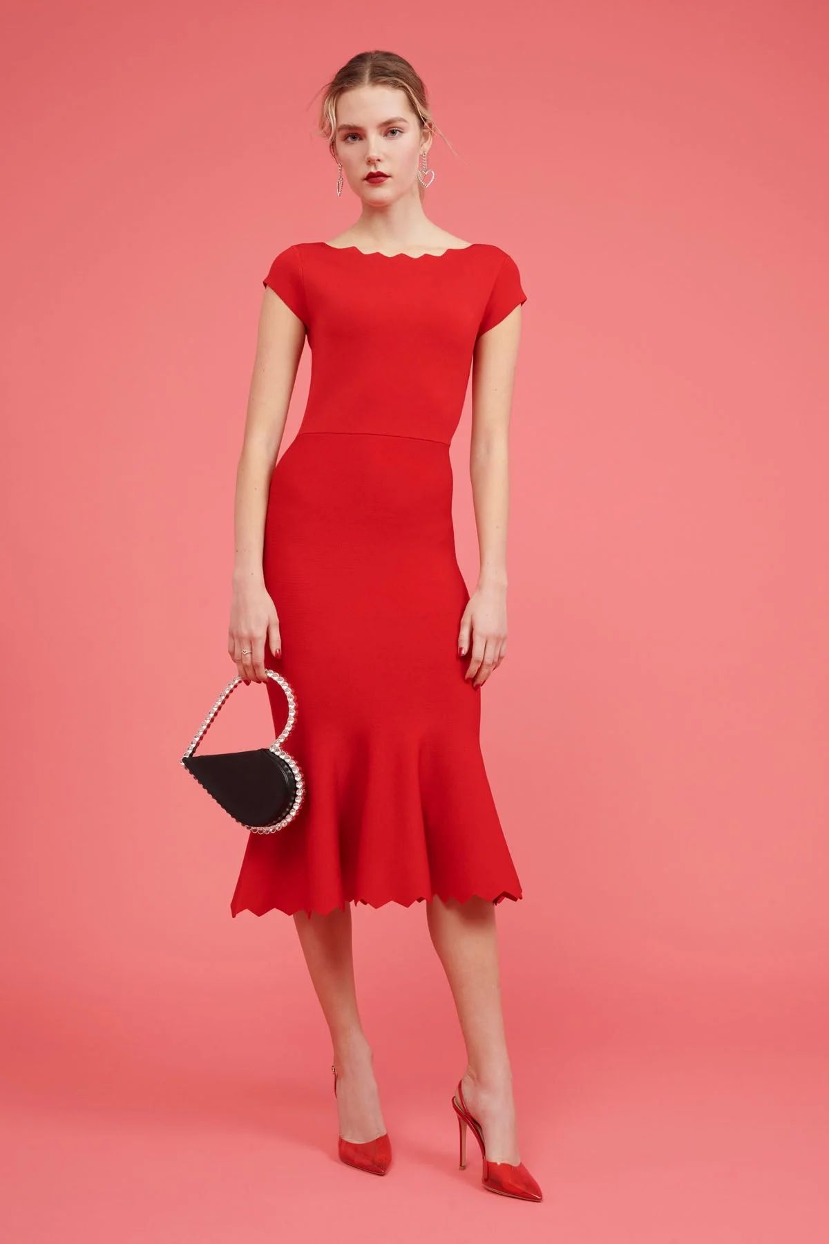 Stretch Knit Sheath Dress with Peplum Hem - Red | Rachel Parcell