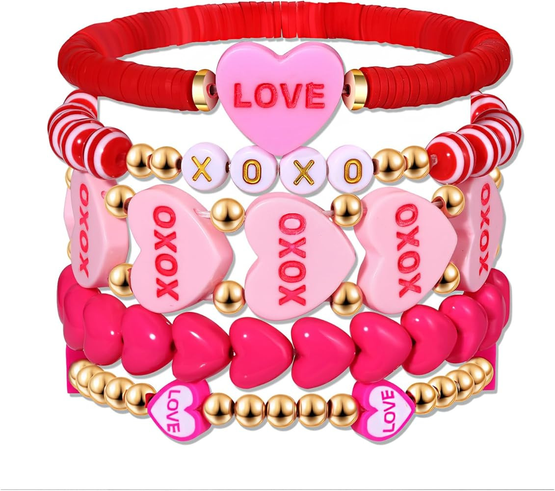 Valentine’s Day Bracelets for Women LOVE XOXO Conversation Heart Bracelets Stackable Red Pink F... | Amazon (US)