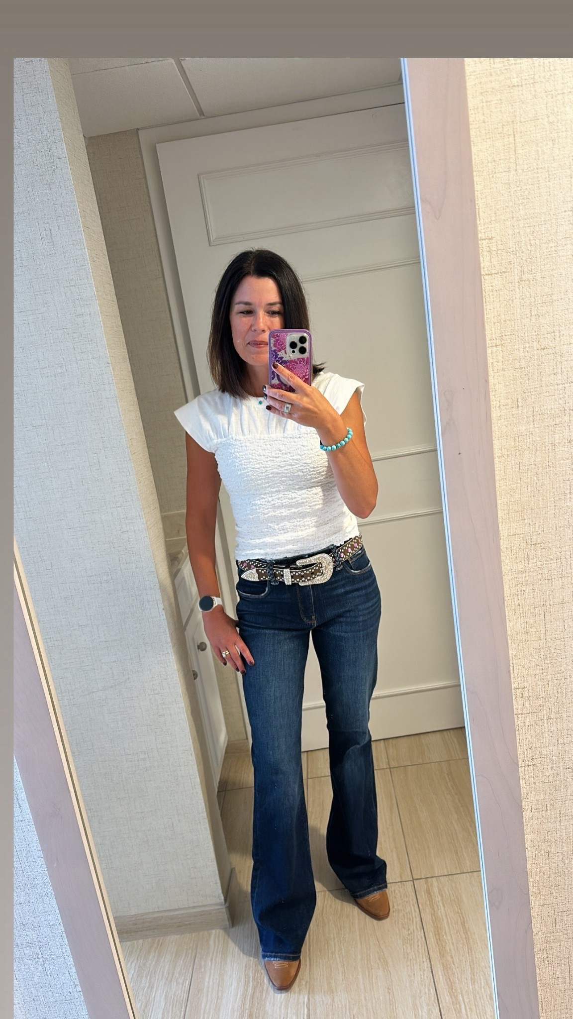 Nashville!  I’m 5’4 and these jeans were perfect with heels.  I sized up to a medium on the top. 

#LTKOver40 #LTKFindsUnder100