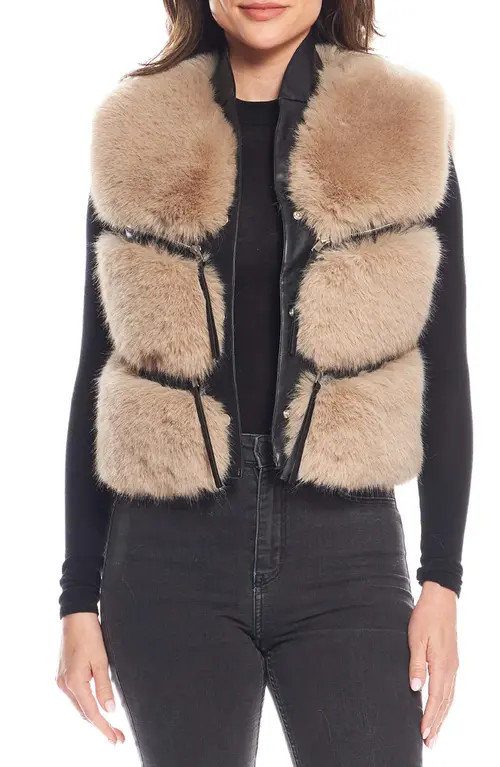 DONNA SALYERS FABULOUS FURS La Moda Faux Fur & Faux Leather Vest in Stone at Nordstrom, Size X-Large | Nordstrom