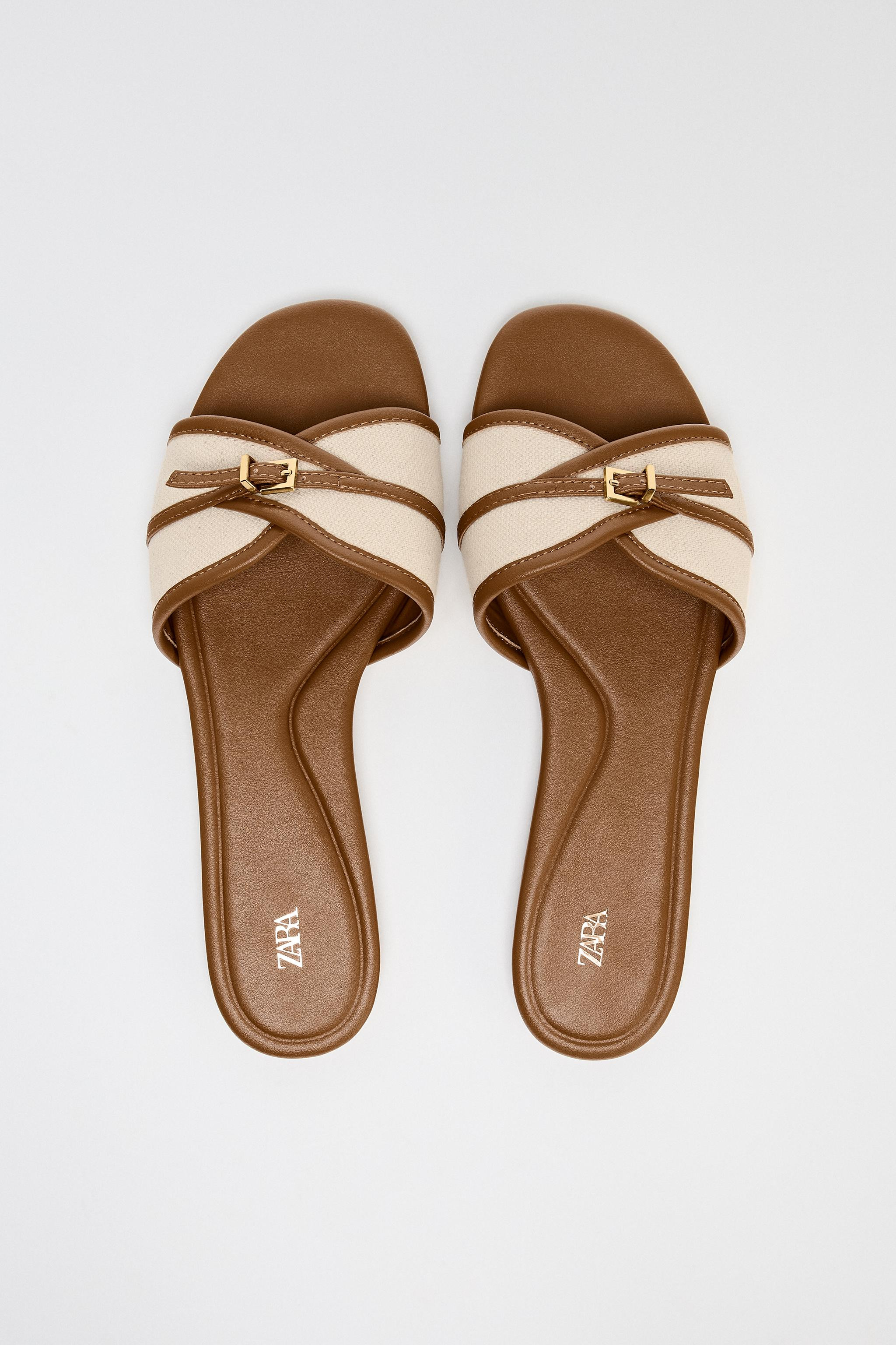 BUCKLE FLAT FABRIC SANDALS | Zara US