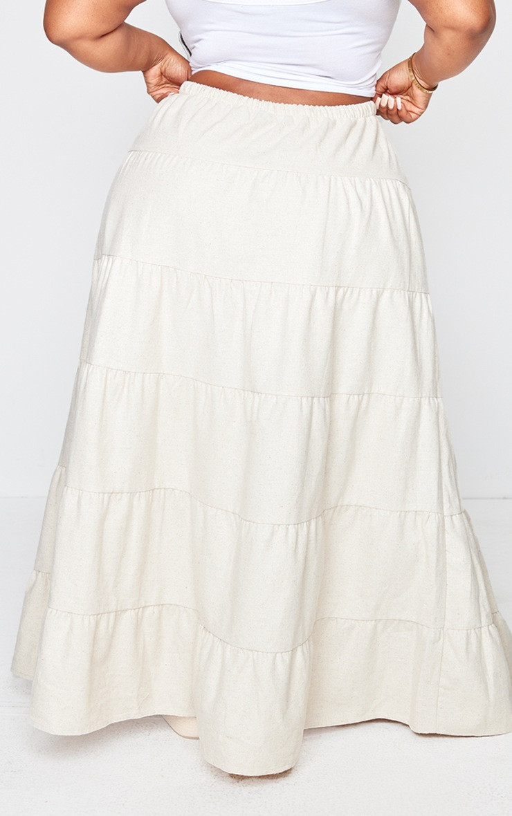 Plus Stone Linen Look Tiered Maxi Skirt | PrettyLittleThing US