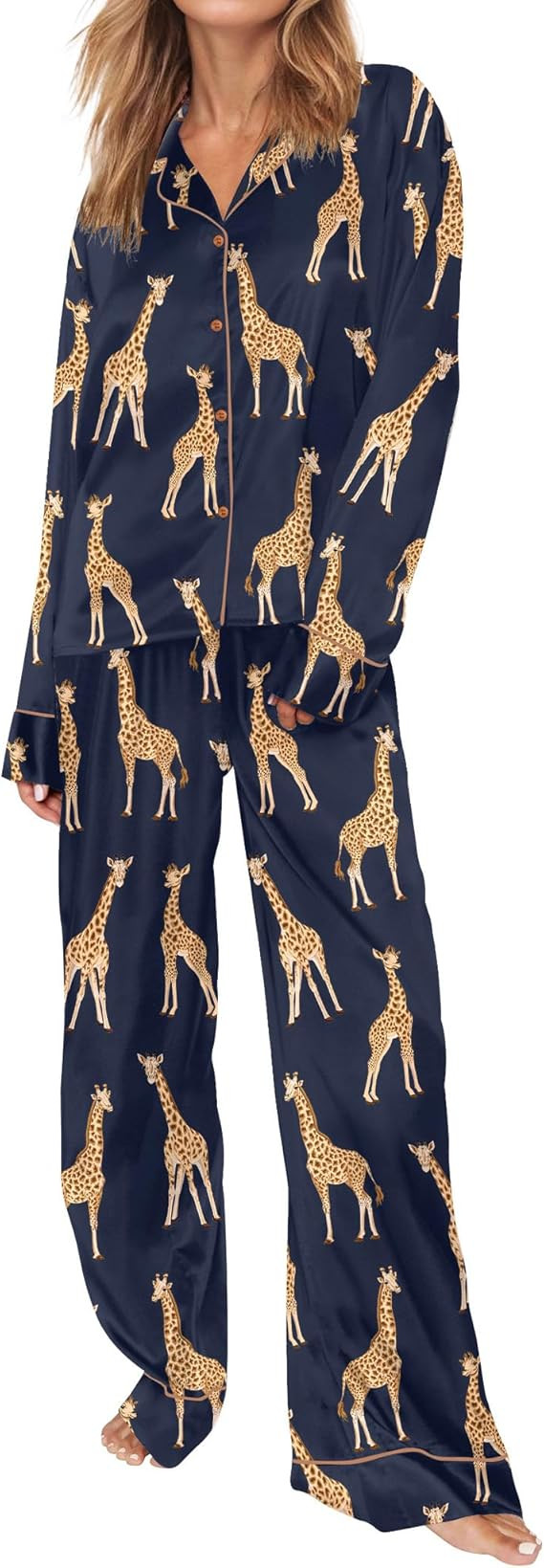SHESHOW Satin Pajamas Set for Women Set Long Sleeve Button Down Pjs Sets 2 Piece Loungewear Anima... | Amazon (US)