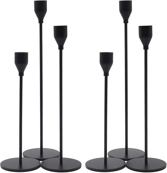 Denique Candlestick Holders 2 Sets, 6 PCS Matte Black Taper Candle Holders, Candlestick Holders S... | Amazon (US)