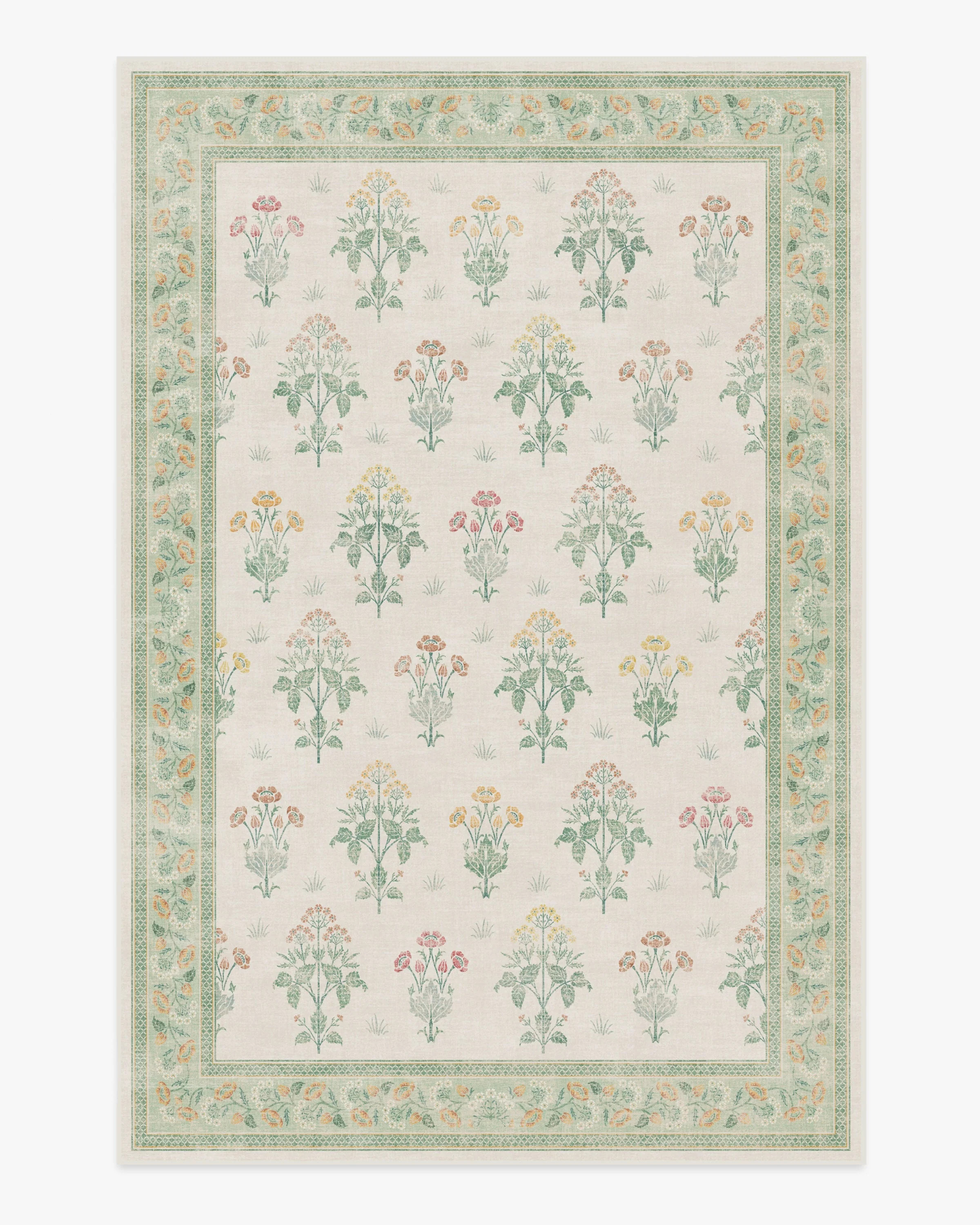 Morris & Co. Meadow Sweet Ivory & Green Tufted Rug | Ruggable | Ruggable