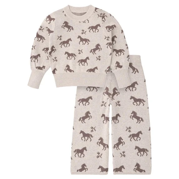 Modern Moments by Gerber Toddler Girl Jacquard Sweater and Wide Leg Pant Set, 2-Piece, Sizes 12 M... | Walmart (US)
