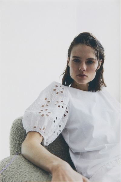 Top with Eyelet Embroidered Sleeves | H&M (US + CA)
