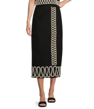 Slava Embroidered Faux Wrap Canvas Coordinating Midi Skirt | Dillard's