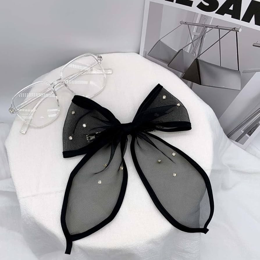 1Pcs Black Mesh Tulle Rhinestone Hair Bow Clip with Long Tail for Girls Women Hair Bow pins Barre... | Amazon (US)