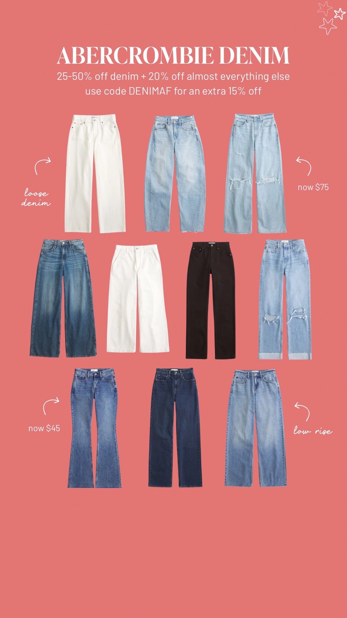 Abercrombie denim sale! stack code DENIMAF for an extra 15% off 👖💕