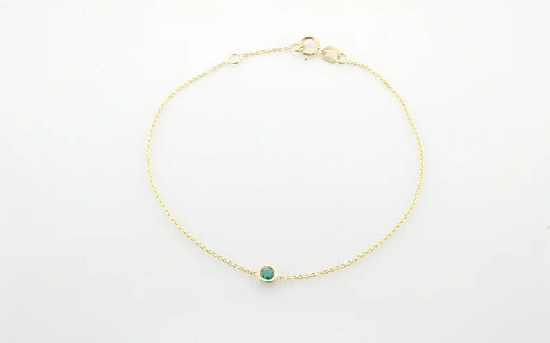 Emerald Bezel Bracelet, 14K Gold Emerald Birthstone Bracelet, May Birthstone Jewelry, Dainty Gold... | Etsy (US)