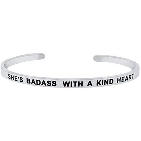 'She's Badass with A Kind Heart'' Inspirational Mantra Quote Cuff Band Bracelet for Women Teens Best | Walmart (US)
