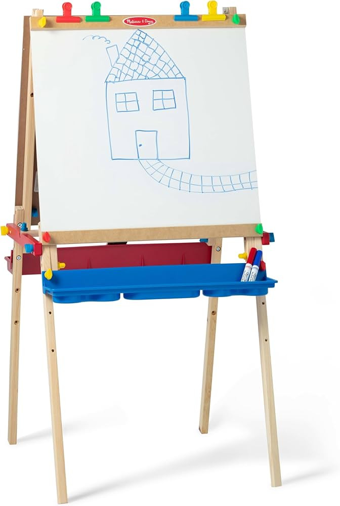 Melissa & Doug Deluxe Standing Art Easel - Dry-Erase Board, Chalkboard, Paper Roller, 36 months t... | Amazon (US)