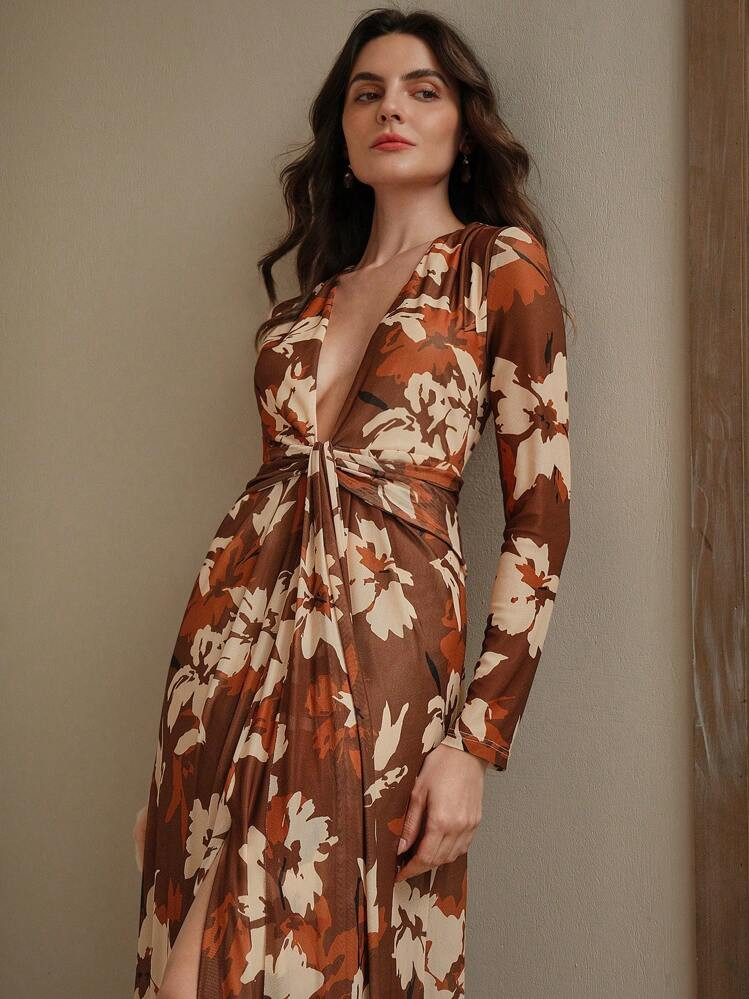 Vestido largo flores marrón | SHEIN