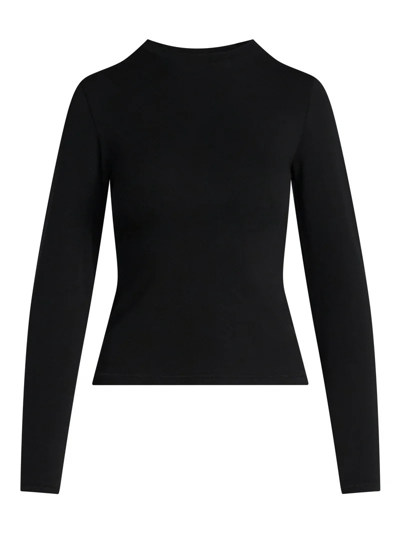 Scoop Women’s Stretch Cotton Blend Crewneck Tee with Long Sleeves, Sizes XS-XXL | Walmart (US)