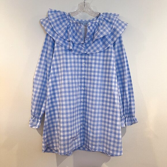 Hill House Light Blue Gingham Checked Preppy Collared Button Down Mini Dress M | Poshmark