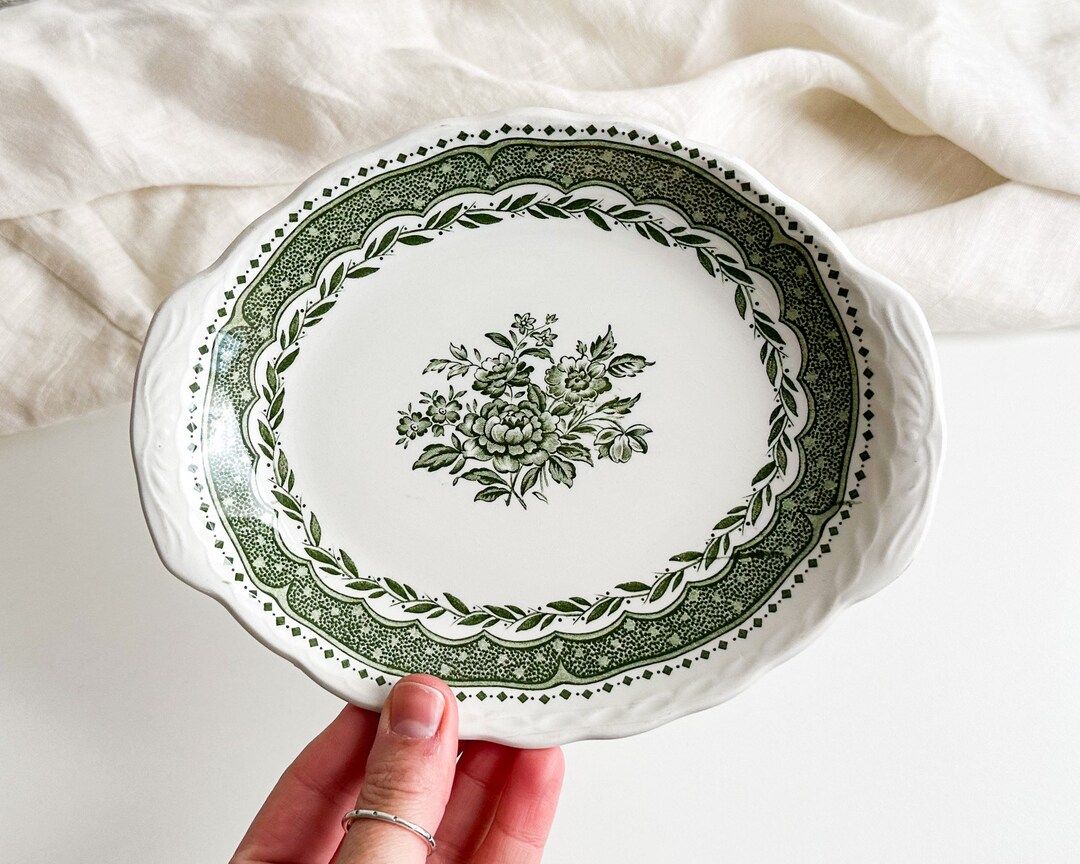 Vintage Green and White Oval Dish, Green Transferware Oval Plate, Grindley Ironstone Oval Small P... | Etsy (US)